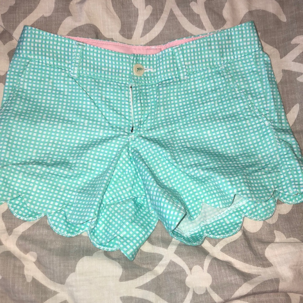 Lilly Pulitzer sea foam gingham buttercup shorts